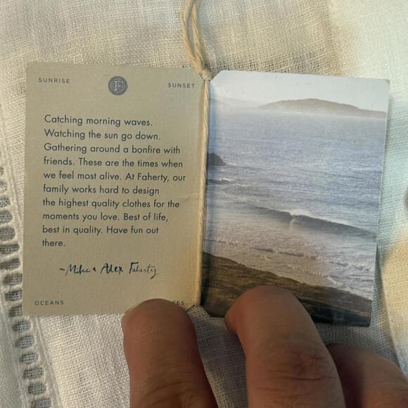 Faherty XL White Linen Shirt Dress NWT Belt Ladder Trim Summer India - Picture 4 of 11